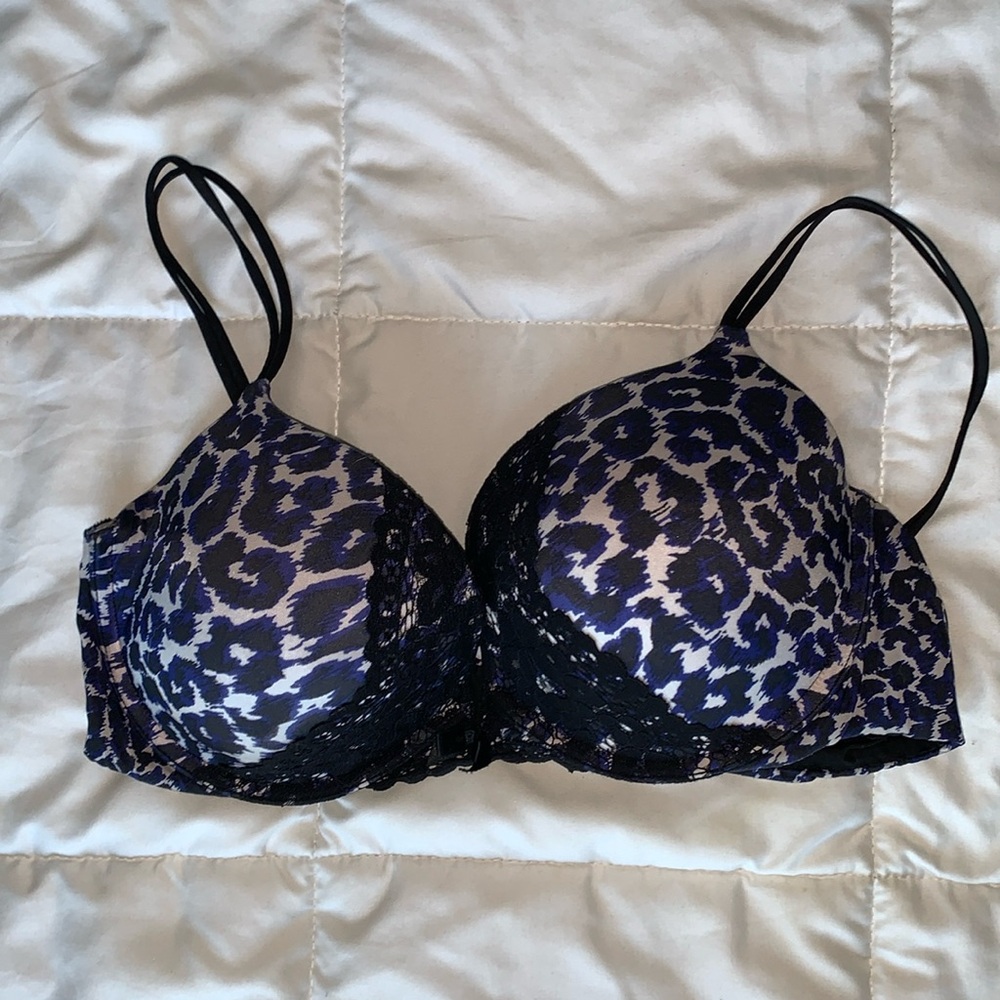 Blue and black leopard printed very sexy push up bra